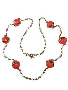 J. Crew Gold-Tone Orange Lucite Caged Ball Stations Necklace, 32” Long